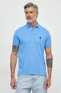 Koszulki męskie - Tommy Hilfiger polo bawełniane kolor niebieski gładki - grafika 1