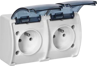 Orno Gniazdo podwójne 2x2P+Z AQUATIC, IP44, białe dymione - Gniazdka elektryczne - miniaturka - grafika 1