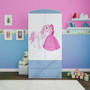 Szafy i szafki dla dzieci - Szafa dwudrzwiowa, do pokoju dziecka, babydreams, 90 cm, księżniczka i konik, niebieska - grafika 1