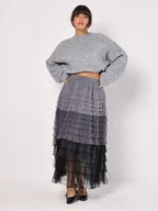 Spódnice - Apricot Spódnica tiulowa w kolorze szaro-czarnym - miniaturka - grafika 1