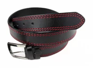 Paski - Pasek Męski Skórzany PAS-MAX (PL) Skóra Licowa EXTRA 40 mm Czarny Z Podwójną Czerwoną Nitką Nadwymiar BARDZO DŁUGI XXL - miniaturka - grafika 1