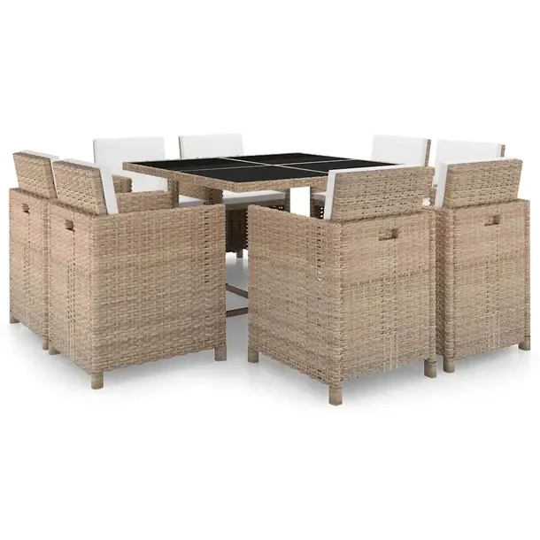 Zestaw mebli rattanowych beżowy z 1 stołem i 8 krzesłami, 109x109 cm