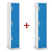 Szafki BHP - B2B Partner Szafka szatniowa 3-drzwiowa, zamek cylindryczny, 1800 x 380 x 450 mm, szara/niebieska, 1+1 GRATIS 485029 - miniaturka - grafika 1