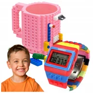 Kubki dla dzieci - KUBEK KLOCKOWY DUŻY 350ML + KLOCKOWY CYFROWY ZEGAREK DLA DZIECKA REGULOWANY - miniaturka - grafika 1