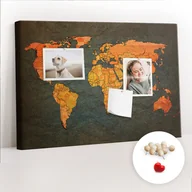 Tablice i flipcharty - Dekoracyjna Tablica Korkowa, Planer 60x40 cm, Drewniane Pinezki, wzór Mapa świata - miniaturka - grafika 1