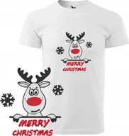 Koszulki męskie - KOSZULKA MĘSKA ŚWIĄTECZNA RENIFER BIAŁA L KRÓTKI RĘKAW HAFT PREZENT BAWEŁNA - miniaturka - grafika 1