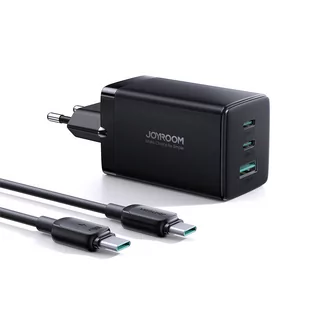 Joyroom Szybka Ładowarka Gan 65W Usb, 2X Usb C Czarna + Kabel Usb C - Usb C 100W 1.2M (Tcg01) - Ładowarki do telefonów - miniaturka - grafika 1