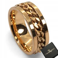 Pierścionki - ZŁOTY SYGNET PIERŚCIONEK z ruchomym łańcuszkiem antystresowy stal - miniaturka - grafika 1