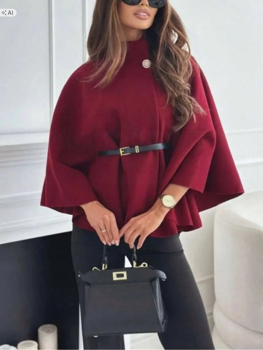 SHEIN BORDOWY PŁASZCZ CAPE Z DEKORACYJNYM KOŁNIERZEM XS 1ŁA