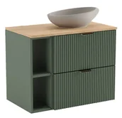 Szafki łazienkowe - Szałwiowa Ryflowana Szafka Pod Umywalkę Z Orzechowym Blatem R5-F08 - miniaturka - grafika 1