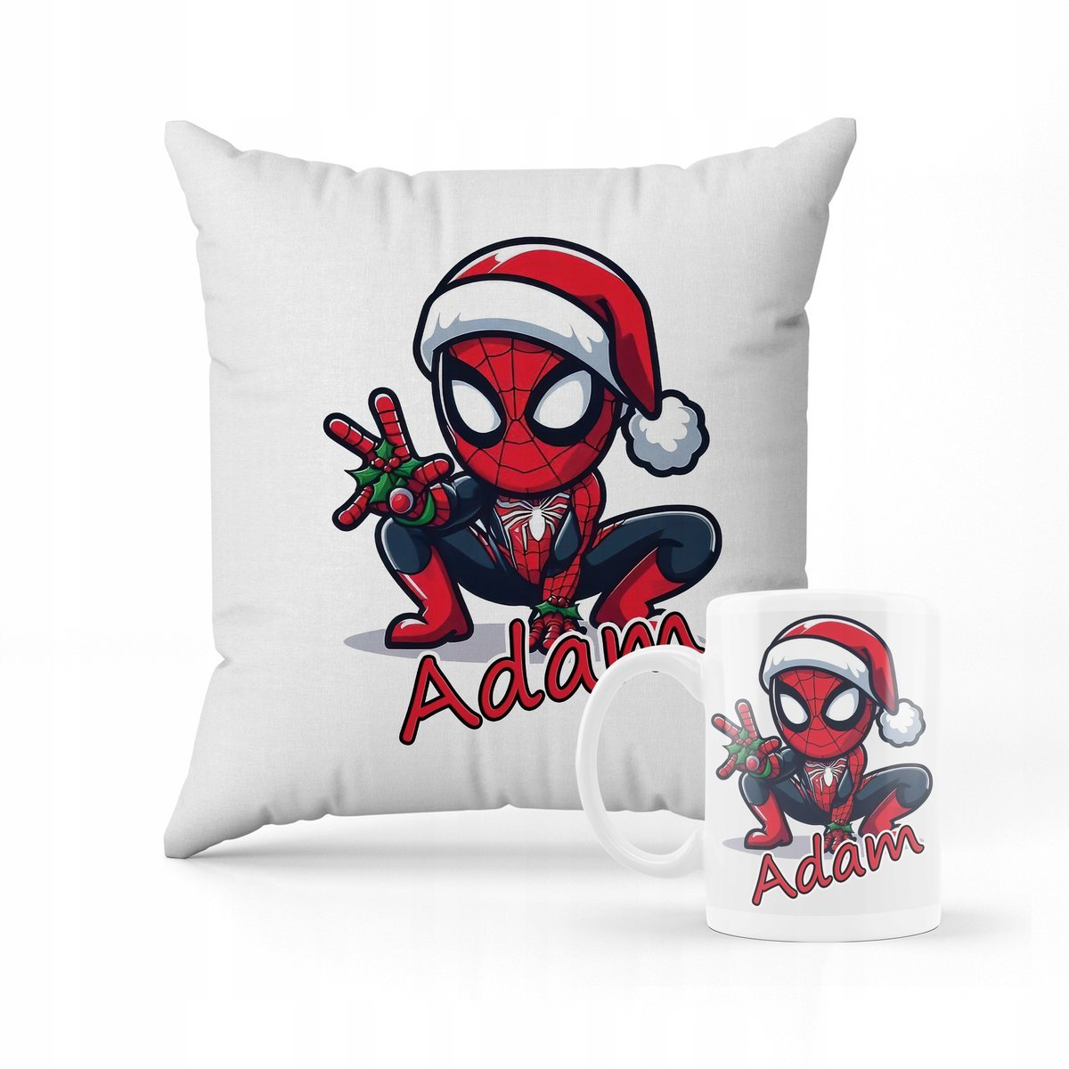 ZESTAW PODUSZKA + KUBEK Spiderman święta + IMIĘ 2