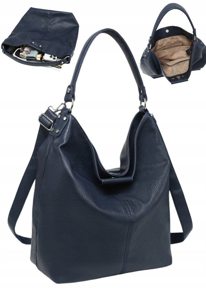 Torebka Damska na Ramię Worek Shopper LUIGISANTO Granatowa Format A4