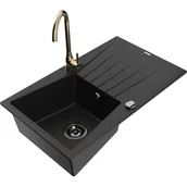 Zlewozmywaki z baterią - Mexen Cesar zlewozmywak granitowy 1-komorowy z ociekaczem i baterią kuchenną Telma, czarny - miniaturka - grafika 1