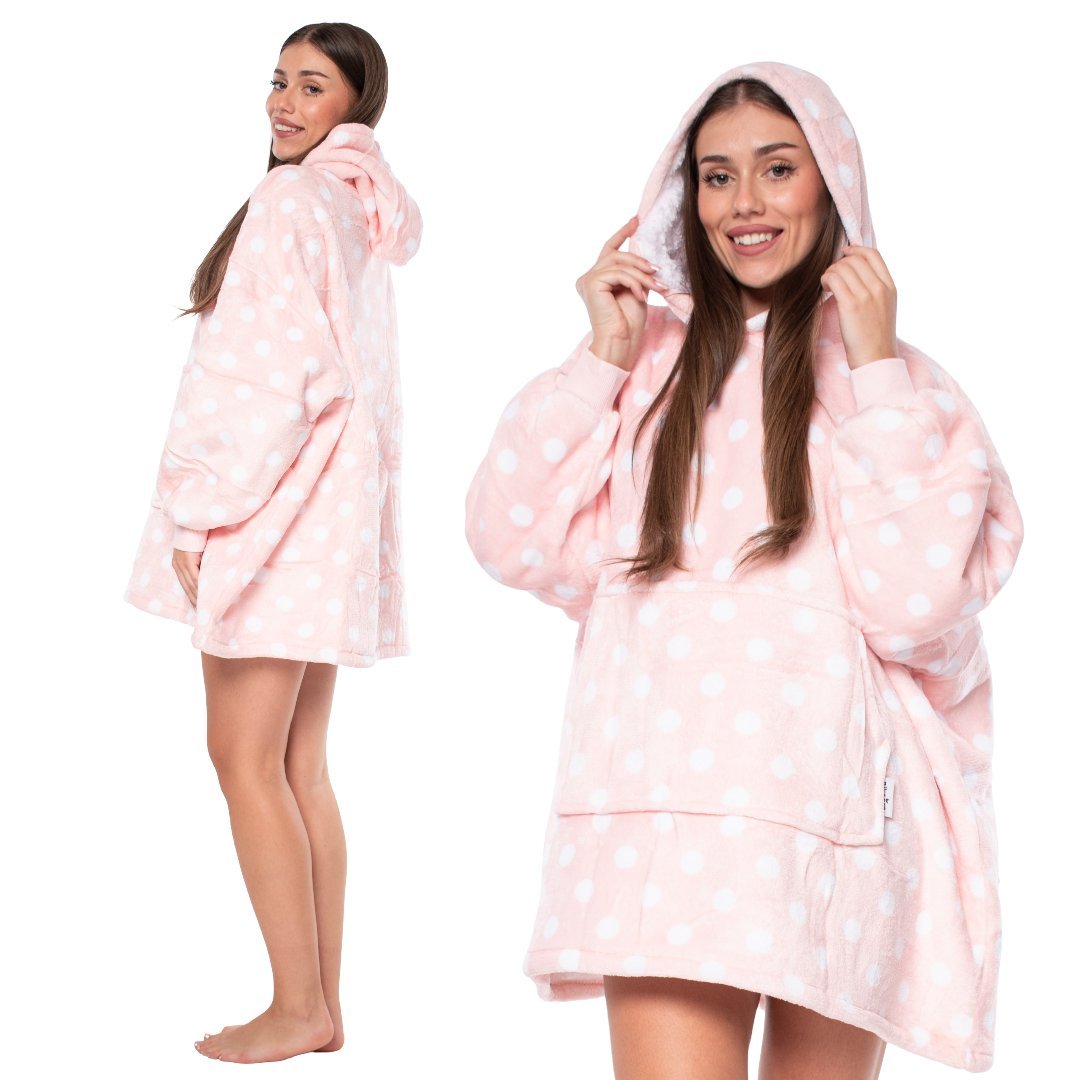 Bluza Koc Kocobluza 2w1 Oversize XXL z Kapturem Gruba Sherpa Różowa