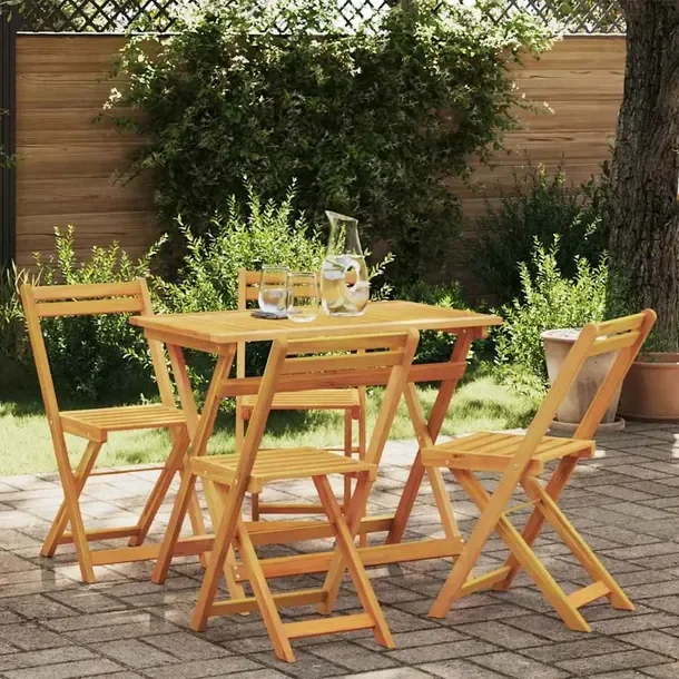 Zestaw Bistro z Drewna Akacjowego, Składany, Brązowy, Stół 70 cm, 4 Krz
