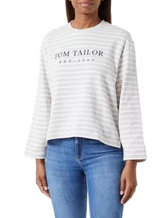 TOM TAILOR Bluza damska z paskami i nadrukiem, 32396-Grey Offwhite Stripe, L - Bluzy damskie - miniaturka - grafika 1