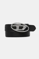 Paski - Diesel pasek skórzany OVAL D LOGO B-1DR STRASS damski kolor czarny X09611.P6364 - miniaturka - grafika 1