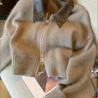 Bluzy damskie - TEMU 2025 Jesień- Elegancka Damska Bluza z Podwójnym Zamkiem, Wyrafinowany Design, Uniwersalna na Każdą Porę Roku, Miękki Sweter w Jednolitym Kolorze - miniaturka - grafika 1