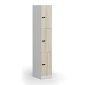 Szafki biurowe - Szafka ubraniowa ze schowkami, 3 schowki, 1850 x 300 x 500 mm, zamek mechaniczny z kodem, drzwi laminowane, dąb naturalny - miniaturka - grafika 1