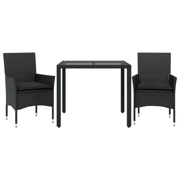 Zestaw mebli ogrodowych czarny, rattan PE, stół 90x90x75 cm, krzesła 53x