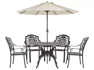 Meble ogrodowe - Zestaw ogrodowy metalowy stół i 4 krzesła brązowy SALENTO z parasolem (16 opcji do wyboru) - miniaturka - grafika 1