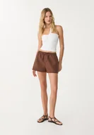 Spodenki damskie - Stradivarius Lekkie szorty z elastyczną talią Brązowy XS - miniaturka - grafika 1