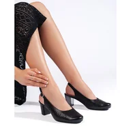 Czółenka - Sergio Leone Ażurowe czarne czółenka damskie - miniaturka - grafika 1