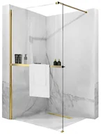Ścianki i drzwi prysznicowe - Złota szczotkowana ścianka prysznicowa z półką i wieszakiem 100 cm Aero Gold Evo Rea _________________RABAT_10%_W_SKLEPIE_________________ - miniaturka - grafika 1