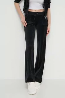 Spodnie damskie - Juicy Couture spodnie dresowe welurowe kolor czarny gładkie - grafika 1