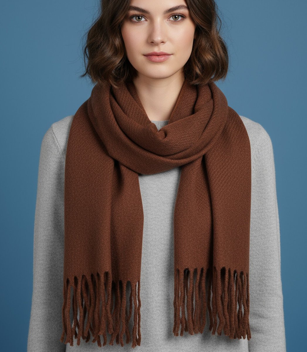 Elegancki szalik z frędzlami jednokolorowy