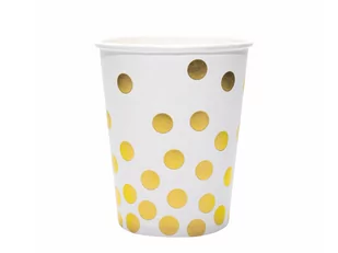 GAM Kubeczki papierowe białe w złote grochy - 260 ml - 6 szt. EKPKZL-6 - Gadżety na imprezę - miniaturka - grafika 1