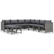 Meble ogrodowe - vidaXL 9-cz. zestaw wypoczynkowy do ogrodu, poduszki, szary rattan PE 3059773 - miniaturka - grafika 1