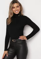 Swetry damskie - Czarny Golf z Ozdobnymi Nitami Lamani - miniaturka - grafika 1