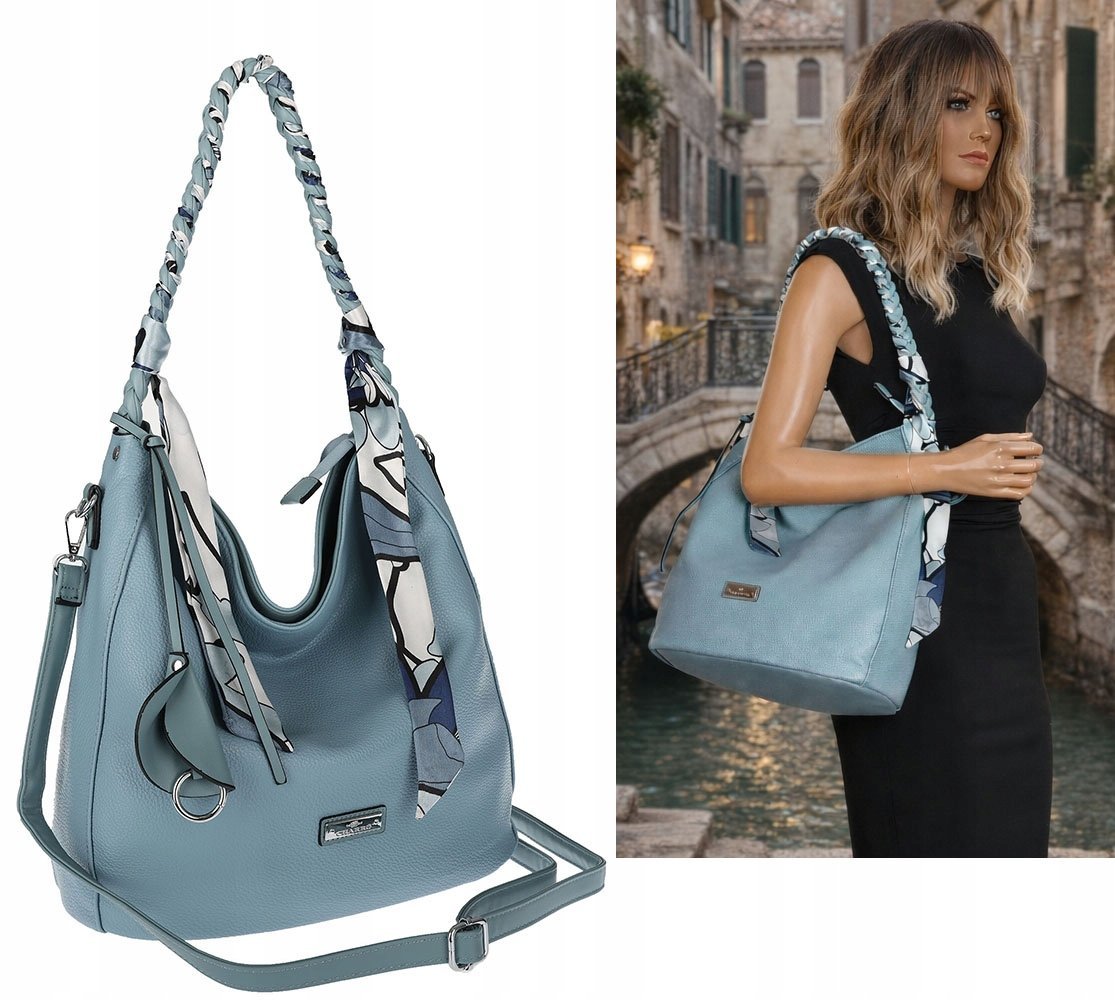 Torebka Damska Worek Shopper Torba na Ramię duża pajemna CH66816 Niebieska