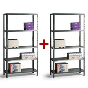 Szafy i regały magazynowe - B2B Partner Regał metalowy, 1800x900x400 mm, 5 półek, szary, 1+1 GRATIS 540009 - miniaturka - grafika 1