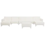 Sofy i kanapy - Beliani Sofa rozkładana XXL skóra ekologiczna biała z otomaną ABERDEEN - miniaturka - grafika 1