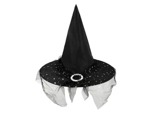 Kapelusz czarownicy z tiulem czarny - 1 szt. - Halloween - miniaturka - grafika 1