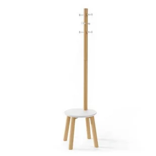 Coatrack/Pillar+Stool/White+Natural - Wieszaki i stojaki - miniaturka - grafika 1