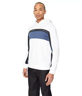 Armani Exchange Męska bluza z kapturem z bawełny organicznej, dwukolorowa, biała/granatowa, średnia, White/True Navy, M - Bluzy męskie - miniaturka - grafika 1