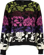 Swetry damskie - Desigual Damski piękny sweter w kontrastowe kwiaty DESIGUAL XL - miniaturka - grafika 1