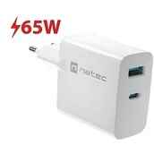 Ładowarki do telefonów - Ładowarka sieciowa natec ribera gan 1x usb-a + 1x usb-c 65w biała - miniaturka - grafika 1