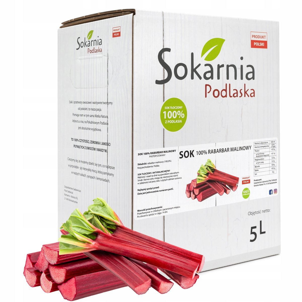 SOK 5l RABARBAR 100% Naturalny Smak Źródło Witaminy Błonnika Pokarmowego