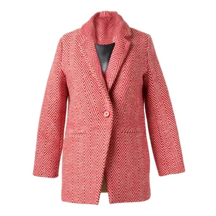Płaszcz damska LPB Manteau Chevron klasyczny w jodełkę czerwony-S - Płaszcze damskie - miniaturka - grafika 1