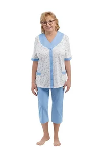 PIŻAMA DAMSKA M KRÓTKI RĘKAW KRÓTKIE SPODNIE 3/4 BAWEŁNIANA ROZPINANA - Piżamy damskie - miniaturka - grafika 1