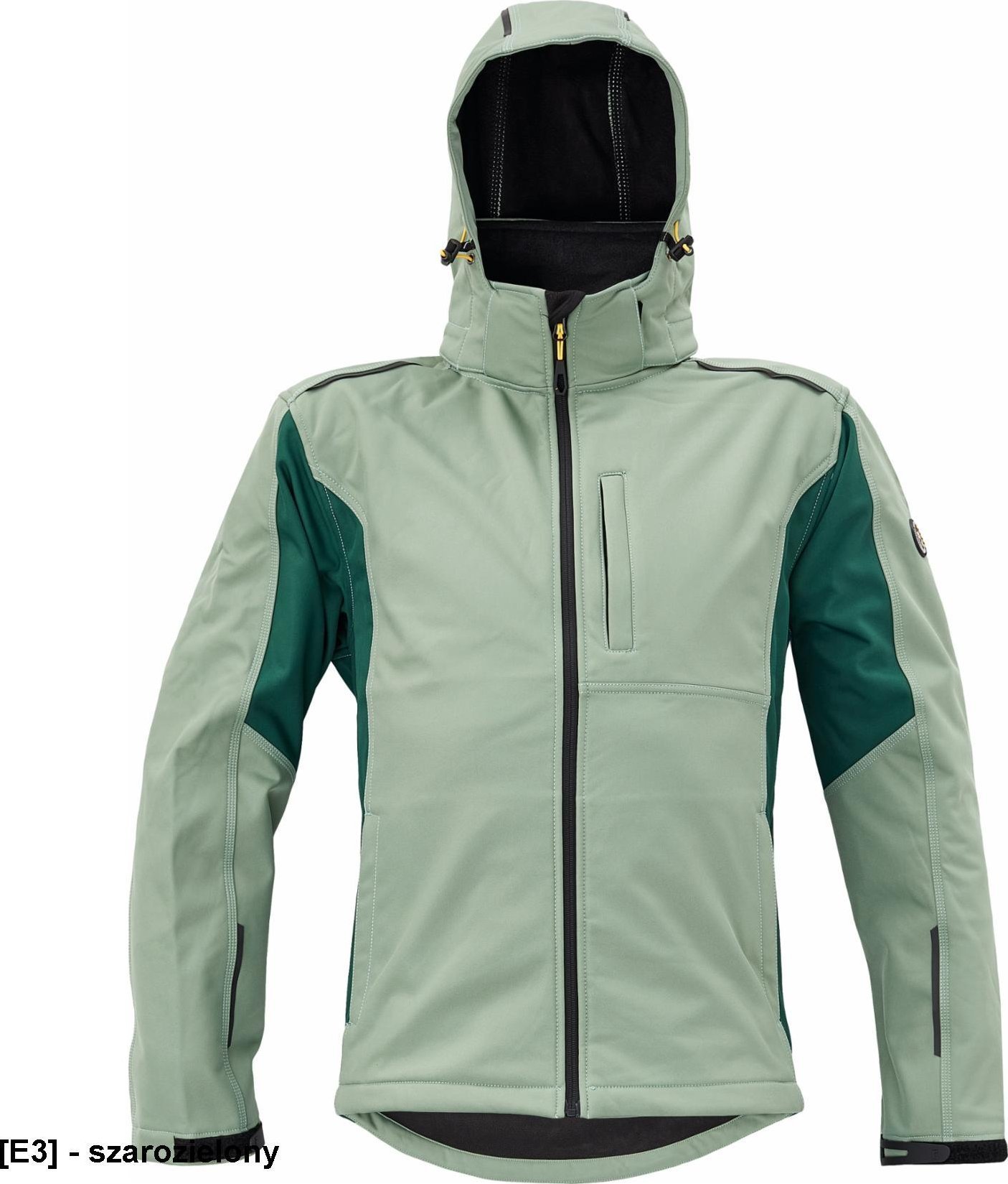 CERVA DAYBORO softshell - męska kurtka softshellowa, odpinany kaptur, odblaskowe elementy, 100% poliester - szarozielony XXL