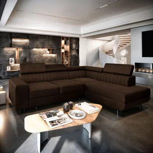 Masseno Narożnik NOLA R-S z funkcją spania i pojemnikiem na pościel Kształt L, Rozkładana sofa, Rogówka - Brązowy, MONOLITH 29 - Pościel - miniaturka - grafika 1