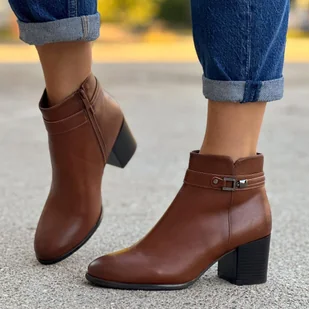 Brązowe ze skóry eko botki damskie na obcasie Sergio Leone Bt634 - Botki damskie - miniaturka - grafika 1