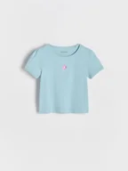 Bluzki dla niemowląt - Reserved - Prążkowany t-shirt z haftem - jasnozielony - miniaturka - grafika 1