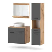 Szafki łazienkowe - Zestaw do łazienki szafki wiszące 90cm słupek lustro wotan szary - miniaturka - grafika 1