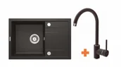 Baterie kuchenne - DEANTE ZRC 2113 + BEN 262M Corio  Zlewozmywak 1-komorowy z ociekaczem grafitowy 67x44 + NEMEZJA Bateria zlewozmywakowa stojąca, z obrotową wylewką - miniaturka - grafika 1